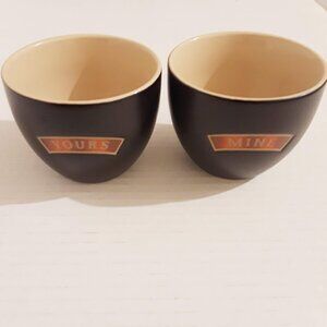 Baileys Irish Cream Desert Ceramic Bowls Cups Mugs "Yours” & "Mine" Lot of 2